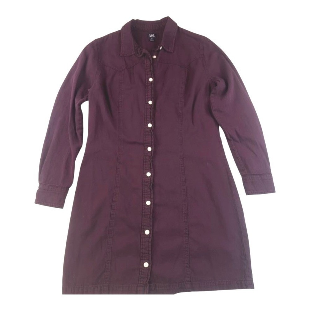 Lee Purple Cotton Shirt Dress Long Sleeve Button Front Medium